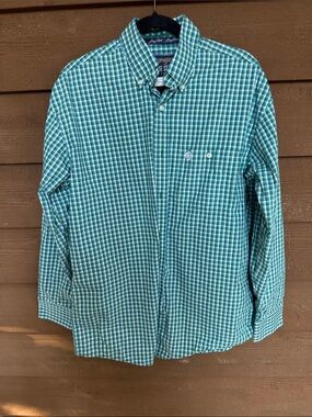 Wrangler George Strait Green and White Checked Button-Down Shirt size Medium